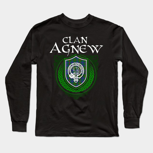 Clan Agnew Surname Scottish Clan Tartan Crest Badge Long Sleeve T-Shirt by Celtic Folk